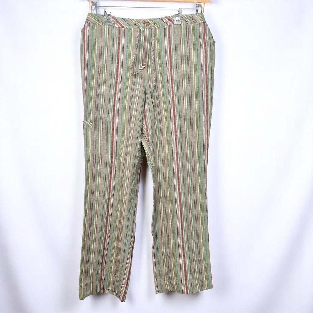 Nordstrom Linen Pants Woman 16 Striped Drawstring Pockets Casual Summer Beach
